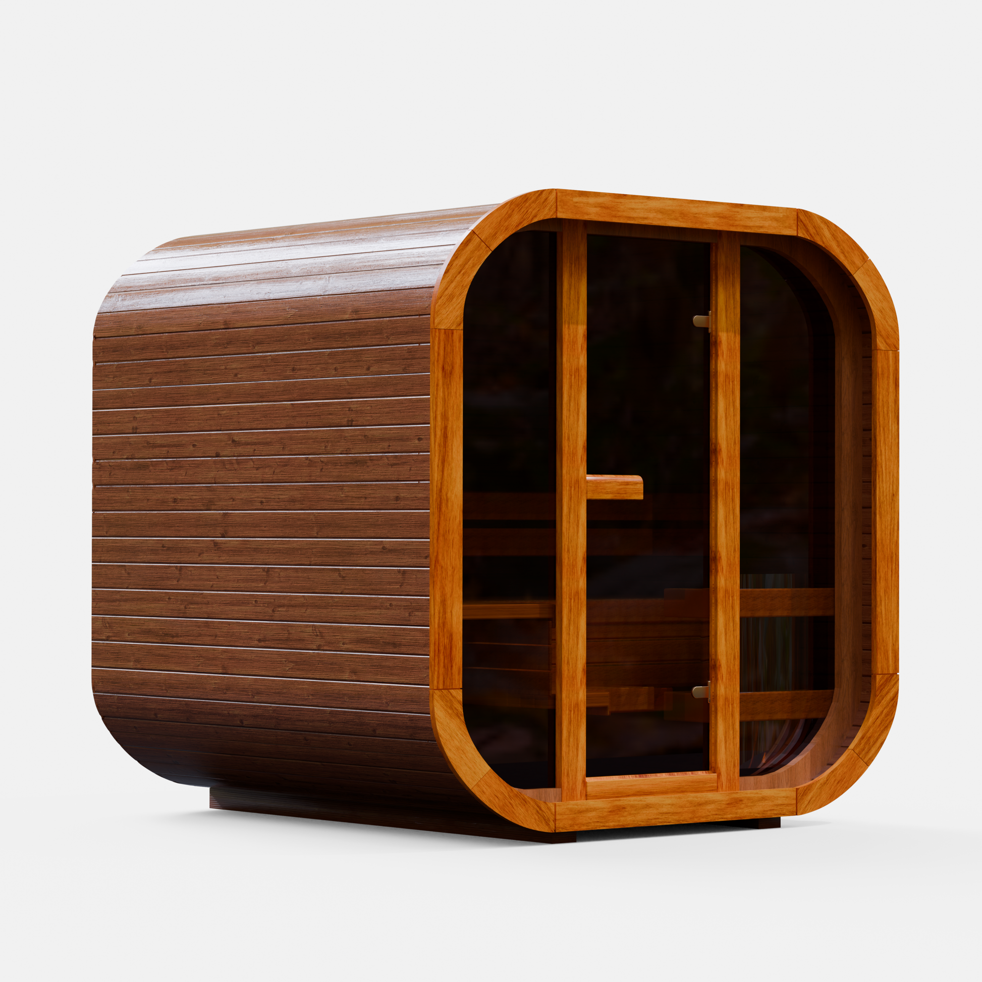 Fully assembled Mande Spa USA MW20 indoor sauna without roof tiles or metal bands on a white background, featuring a ThermoWood® design for home wellness and spa use.