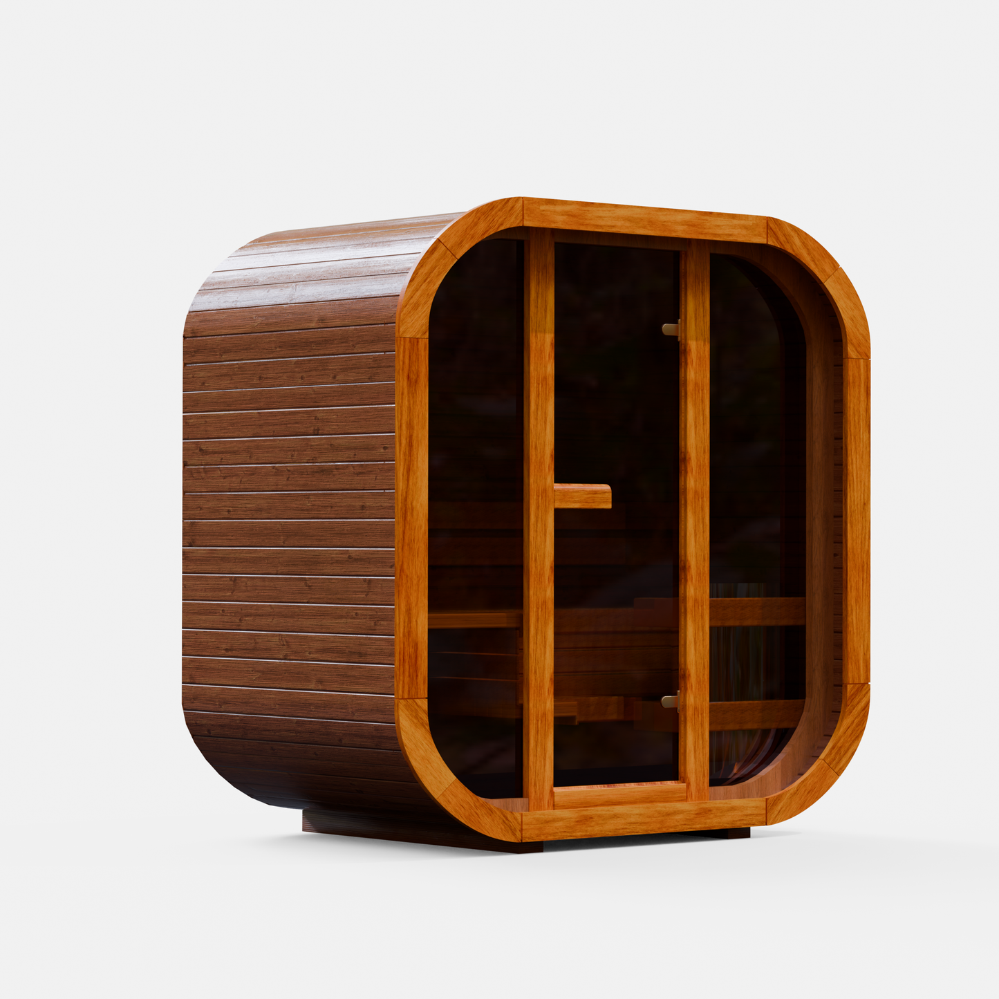 Mande Spa USA MW12 indoor sauna without  roof on a white background, featuring a compact ThermoWood design for backyard wellness and home spa use.