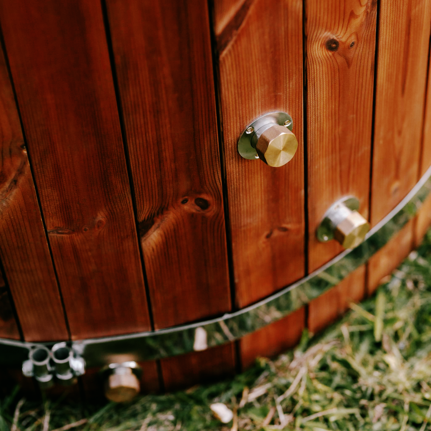 Wooden barrel with metal fixtures 